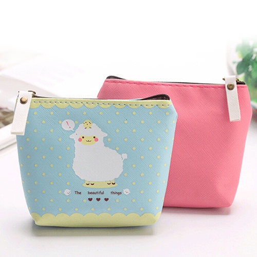 Ví Da PU Đựng Tiền Xu Hình Cừu Con Có Khóa Kéo Cho Bé Gái