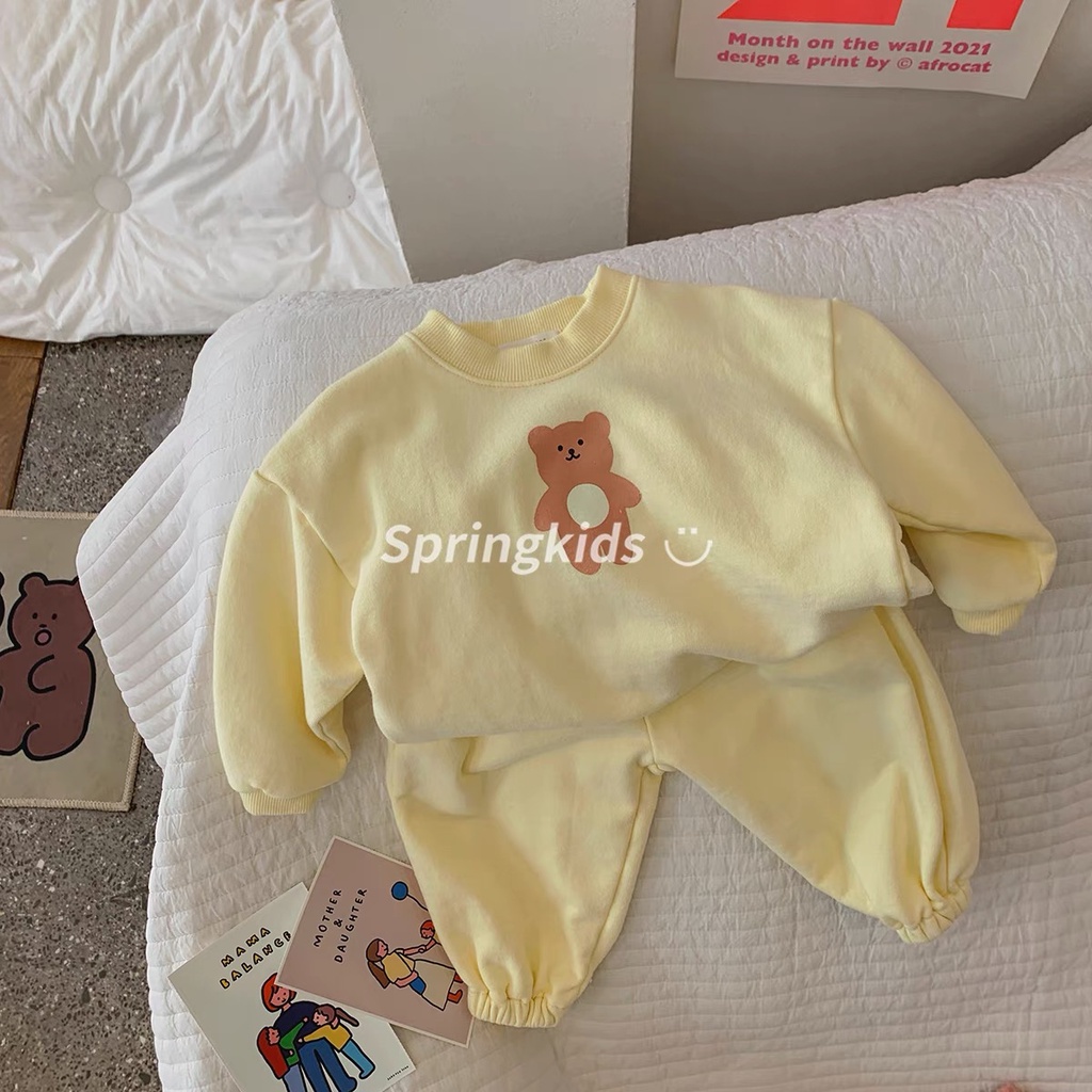 Bộ Áo Sweater Tay Dài In Hình Gấu Hoạt Hình + Quần Dài Thời Trang Mùa Thu Cho Bé Sơ Sinh