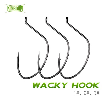 Kingdom WACKY Móc Câu 15 Cái / túi 1 # 2 # 3 # Móc Câu Cá Bằng Thép Carbon Không Có Barbs Worm Hook Rigs Phụ Kiện Mồi Mềm Lực Kéo Siêu Mạnh Móc Bền