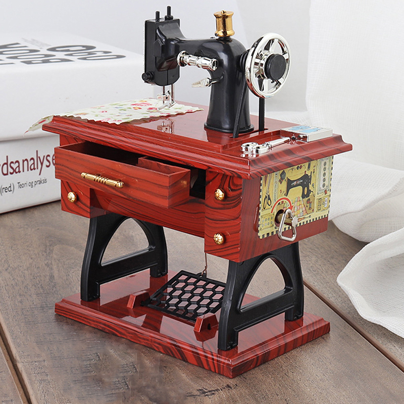 FJRVN Sewing Machine Music Box Retro Sewing Clockwork Home Crafts Decoration Gift
