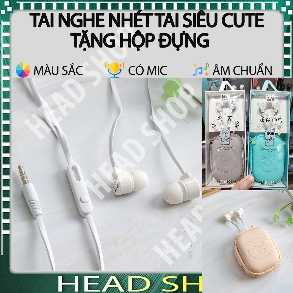 Tai Nghe Nhét cắm dây 3.5mm KiKi-300 Có Mic tặng hộp đựng Họa Tiết Hoạt Hình cho điện thoại và các thiết bị Head Shop