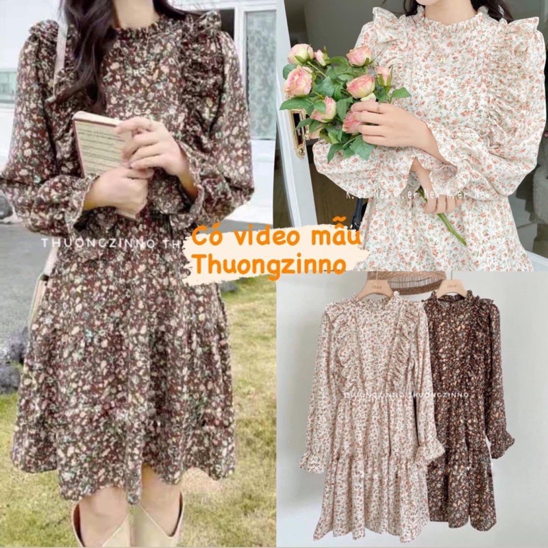 [Ảnh thật/Video]Váy hoa vạt bèo kiểu mới Váy hoa nhí vintage Hàn Quốc