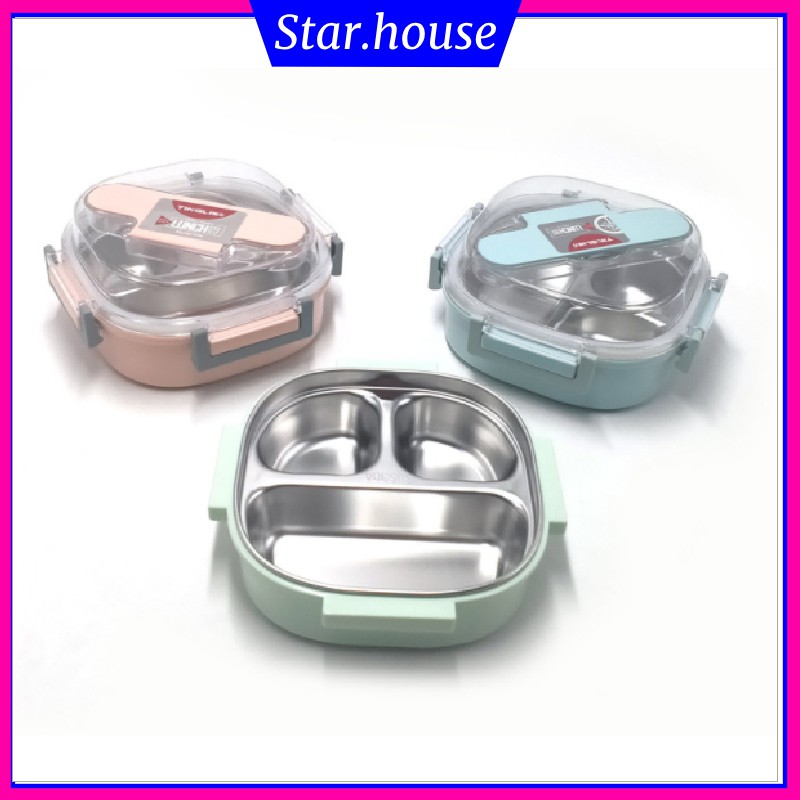 Hộp cơm hình vuông ruột inox 3 ngăn, Hộp cơm 3 ngăn ruột inox