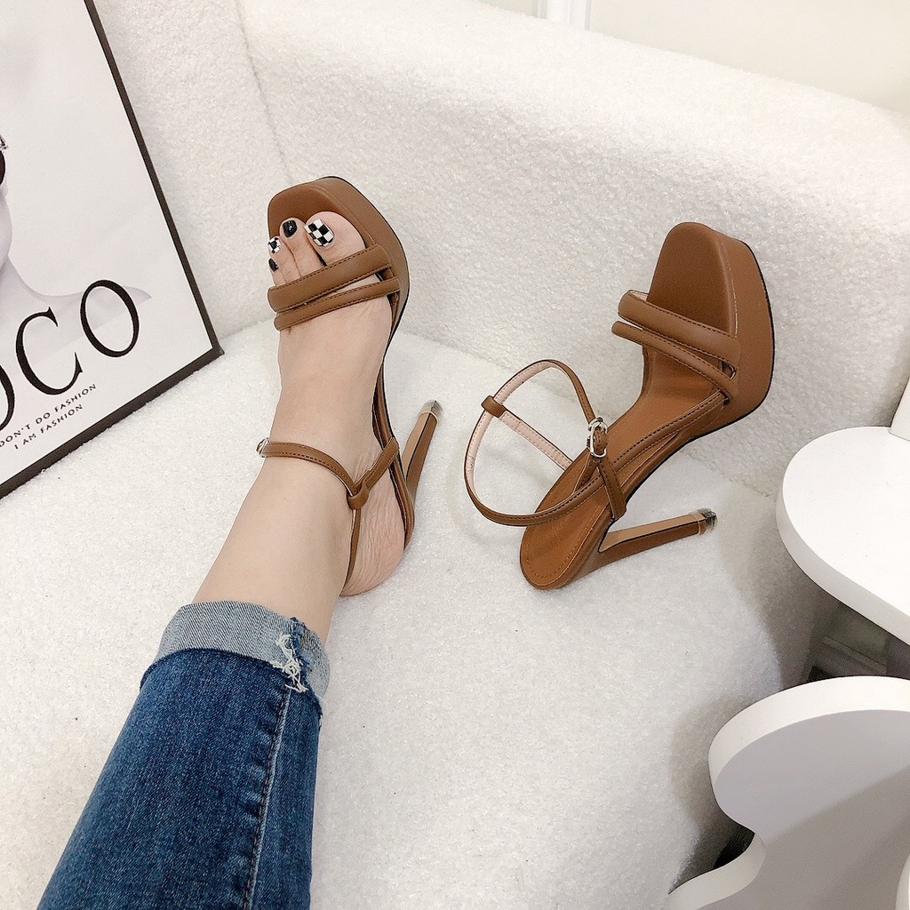 Sandal Cao Gót Nữ 12p Mũi Đúp Trước Cao 2p [ Hình Thật ] Chất Da Mịn Đẹp 3 Màu Lên Chân Tôn Dáng - Chị Chảnh Store