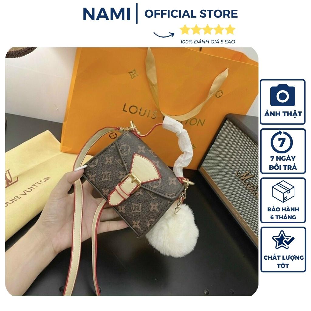 Túi Xách Nữ Mini Đeo Chéo Đeo Vai Đi Chơi Đi Làm Thời Trang Cao Cấp Hoa Nâu Khuy Gài Size 14 Không Kèm Quả Bông NAMI NM