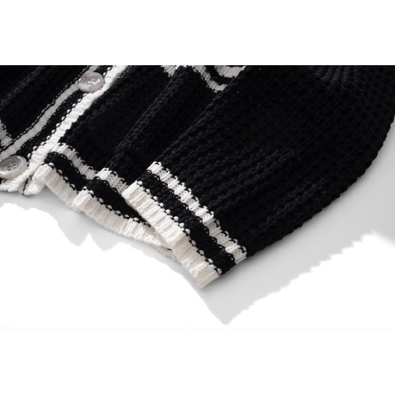 Áo len Cardigan màu sắc Retro áo len đan len nam và nữ cổ tim thời trang