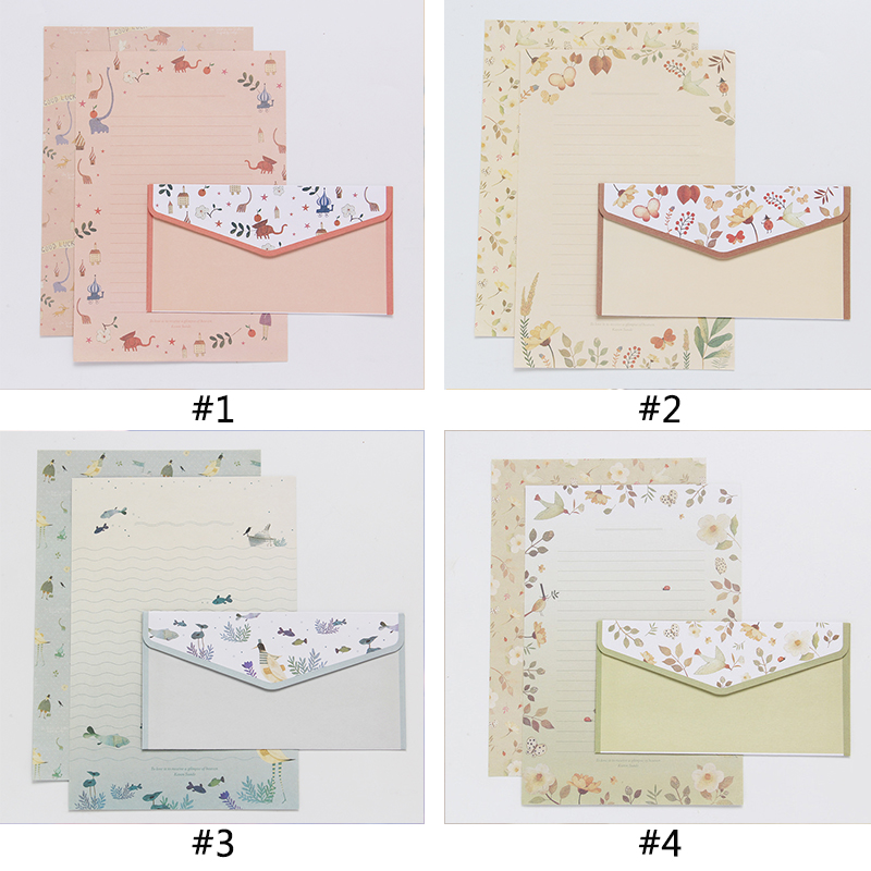 Set 3 phong bì + 6 giấy viết thư họa tiết hoa xinh xắn phong cách retro