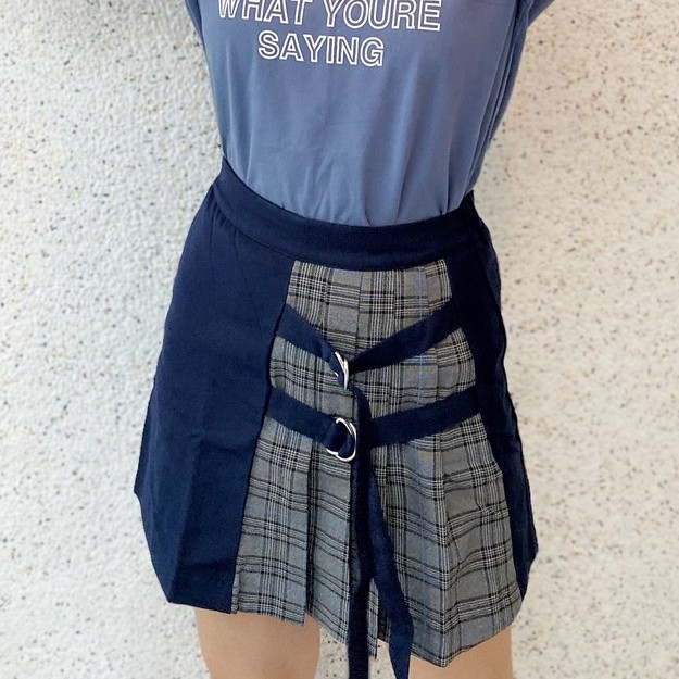 Usthebasic - Chân váy Plaid Half 2 Belt