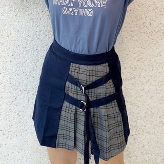 Usthebasic - Chân váy Plaid Half 2 Belt