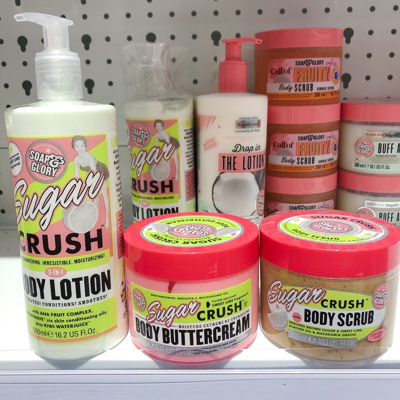 [Bill UK]Soap&amp;Glory mùi hương Sugar Crush gồm Tẩy da chết, sữa tắm, dưỡng thể 500ml