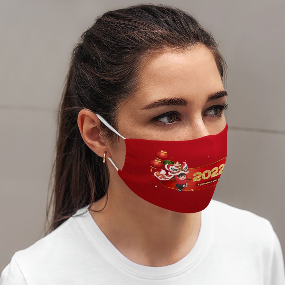 Khẩu trang năm mới tết 2022 happy new year cát tường tài lộc CARTWELL kháng khuẩn vải cotton 100% thoáng khí dễ thở dây