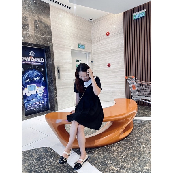 HÀNG SẴN - Đầm babydoll tay ngắn, cổ đắp ren cách điệu. Váy ngắn tweet đứng form đẹp freesize
