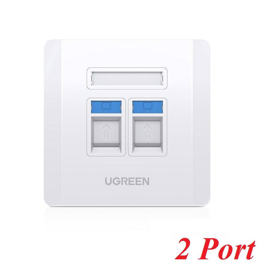 Ugreen 80182 RJ45 RJ11 mặt nạ mạng âm tường màu trắng 1 cổng mạng và 1 điện thoại hình vuông 86x86 NW144