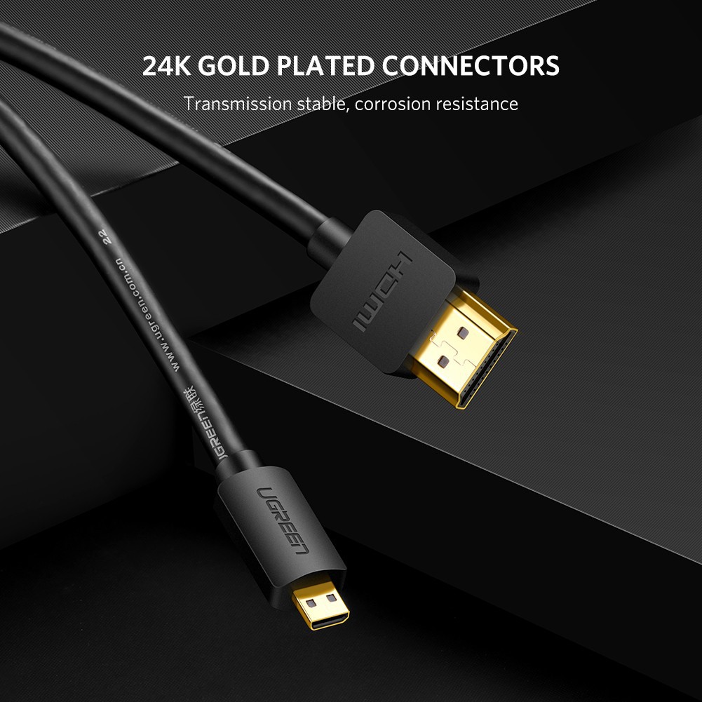 Cáp Micro HDMI ra HDMI 2.0 4K*60Hz Cao Cấp UGREEN HD127 - Hàng Chính Hãng, Bảo Hành 18 Tháng Đổi Mới