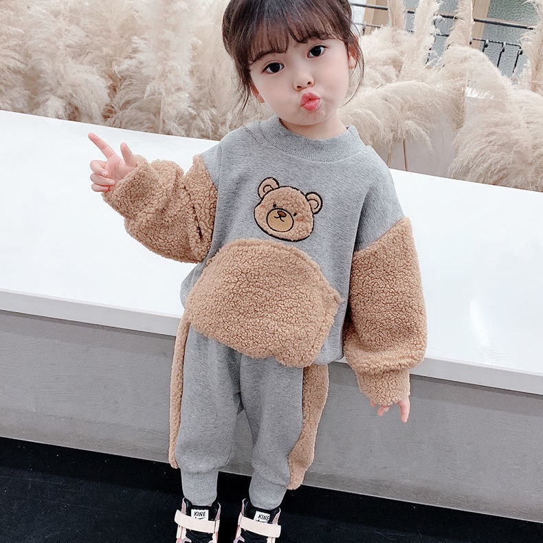 Bộ quần áo thiết kế mới chất lông cừu dày dặn thời trang cho bé