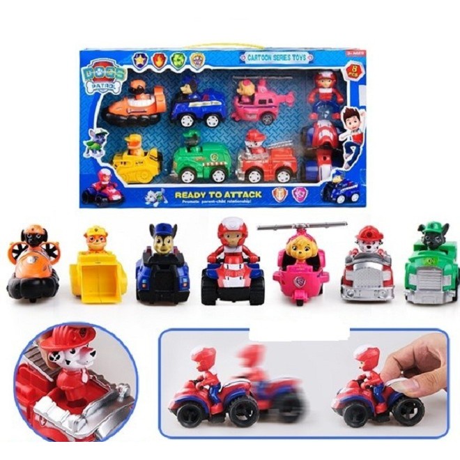 Bộ 9 Xe Chó Cứu Hộ Chạy Bánh Đà- Bộ Đồ Chơi Biệt Đội Chó Cứu Hộ Paw Patrol Cho Bé