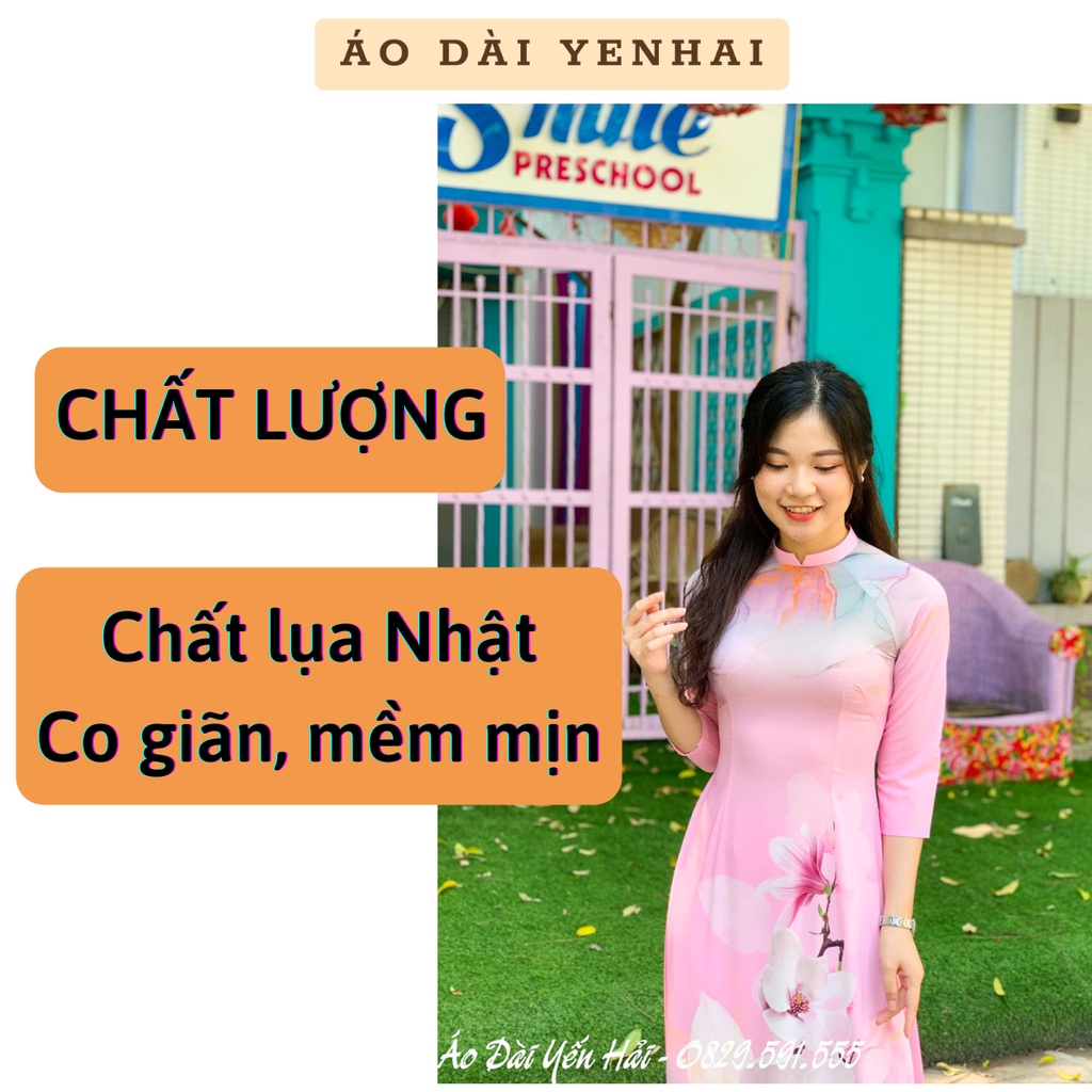 Áo dài màu hồng phấn kiểu dáng 2 tà chất lụa cao cấp| D204