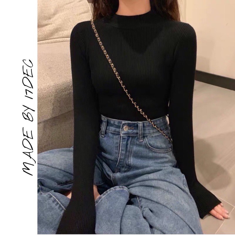 EVACICI Áo len cổ 3 phân len tăm siêu mịn, freesize co giãn dưới 60kg.