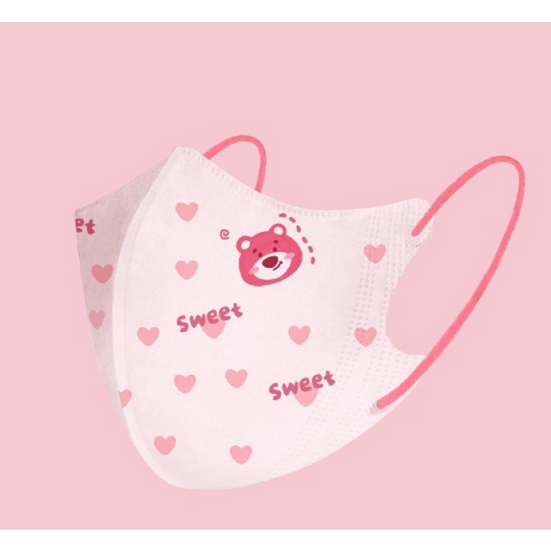 KHẨU TRANG 3D HỒNG HOẠ TIẾT GẤU DÂU LOTSO SIÊU HOT 🐻🍓