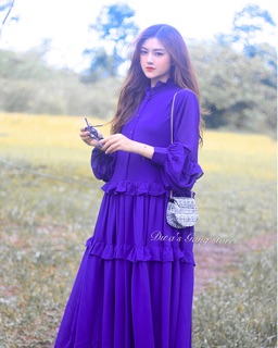 [Free ship] Đầm Nữ from rộng, vải Voan Chiffon Dưa Gang store DFT01 màu tím than nhẹ nhàng độc lạ
