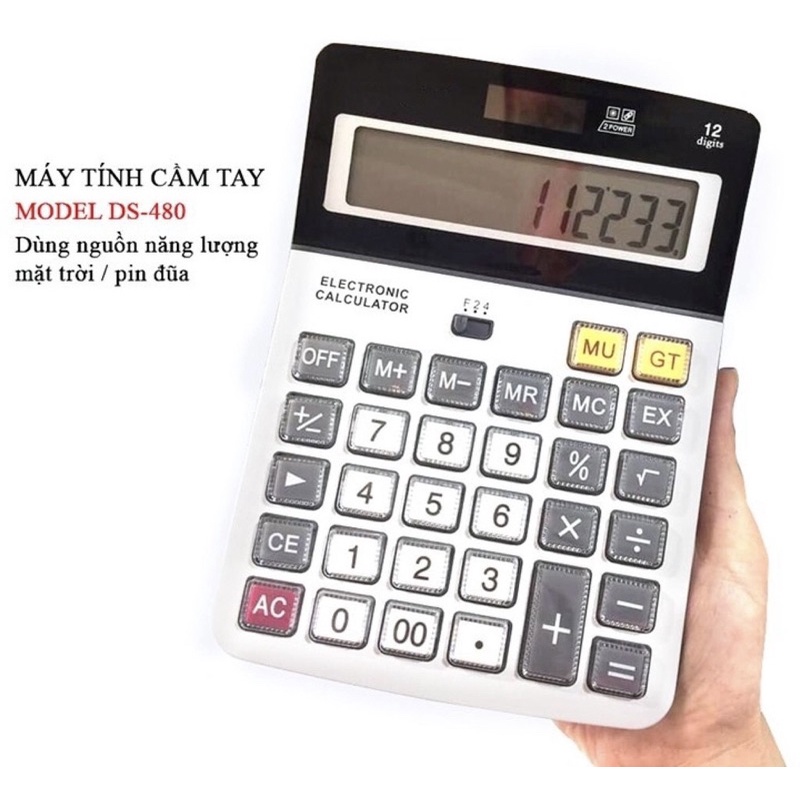 Máy Tính Cầm Tay 12 LCD Chữ Số DS480 Màn Hình 12 Chữ Số Có Tích Hợp Nhiều Phép Tính Nguồn Năng Lượng Mặt Trời