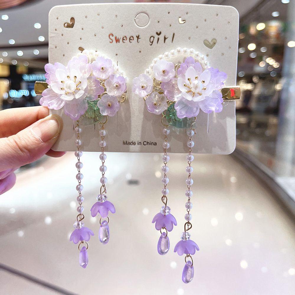 Kẹp Tóc Hình Hoa Phối Tua Rua Kiểu Hán Phục Dễ Thương Cho Bạn Gái VANES1