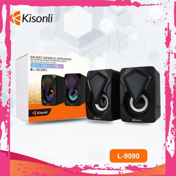 Loa Máy Tính Loa Mini Kisonli 2.0 L-9090 Để Bàn Nghe Nhạc, Chơi Game, Xem Phim Cực Đã LED RGB Tự Động
