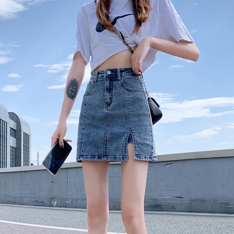 Chân Váy Denim Lưng Cao Dáng Chữ A Chống Chói Thời Trang Mùa Hè 2022 Cho Nữ