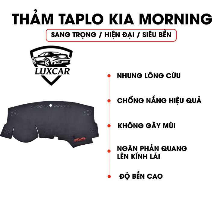 Thảm Taplo Nhung Lông Cừu LUXCAR Xe KIA MORNING - Đế cao su chống trượt đời xe 2008-2020