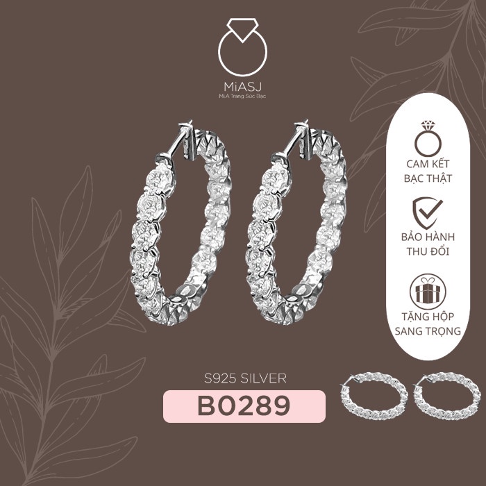 Ảnh thật kèm clip Bông (khuyên) tai bạc Ý xoàng đá xi kim cao cấp B0289