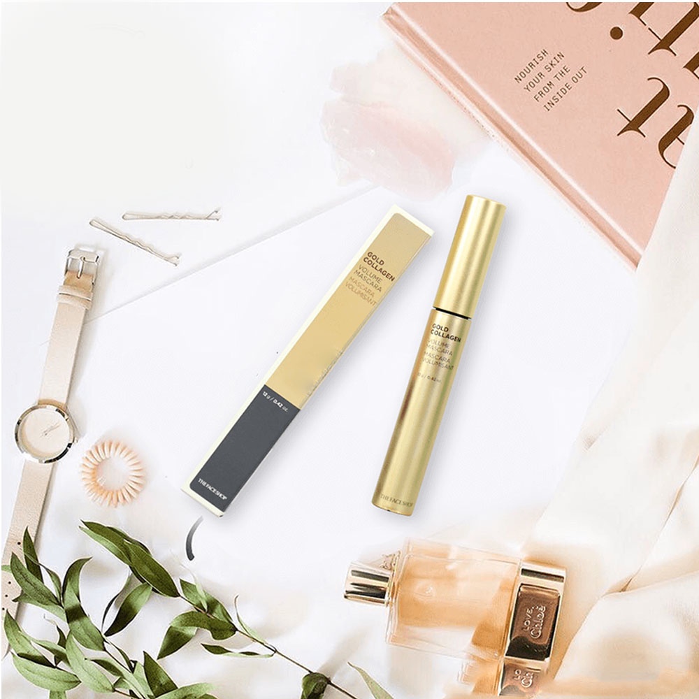 Mascara dưỡng ẩm dày và cong mi chống nước chống lem lâu trôi The Face Shop Gold Collagen Volume Mascara 12g