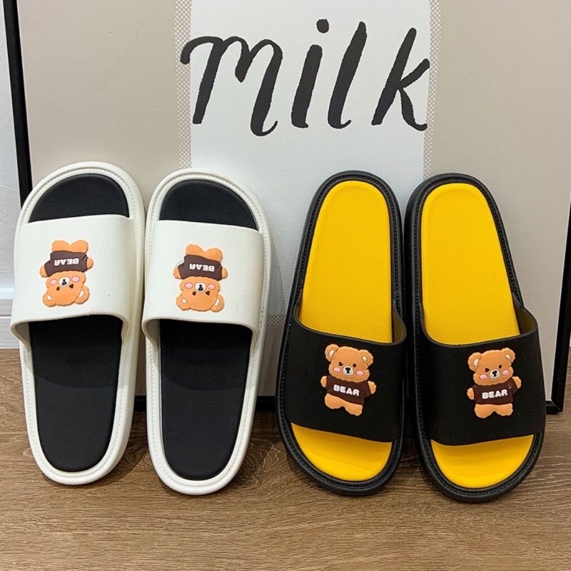 Dép Quai Ngang Unisex Hình Gấu, Dép Bear Mềm Êm Chống Trơn Trượt