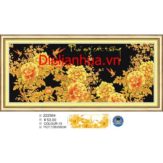 Tranh thêu chữ thập 3D Phú Quý Cát Tường. Kích thước:136x56cm
