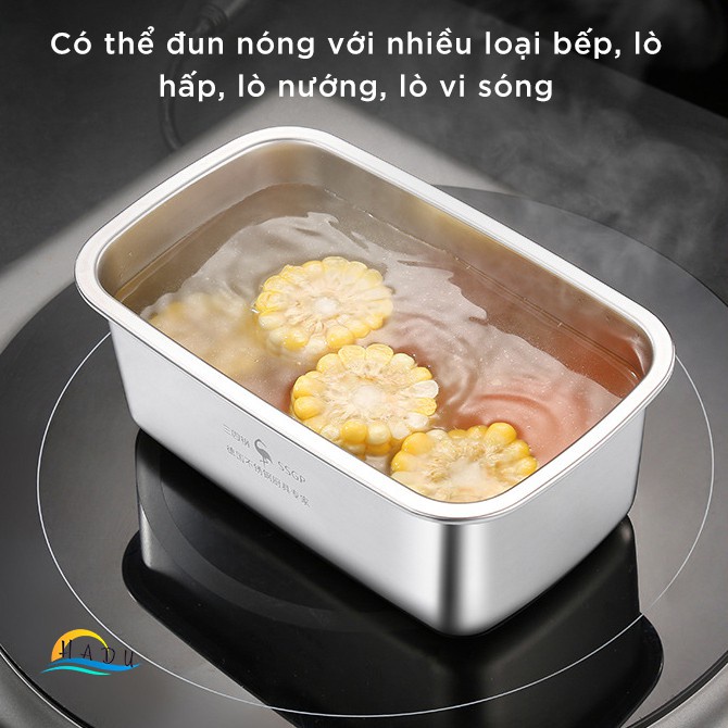 Hộp đựng thức ăn tủ lạnh inox 304 có nắp silicon cao cấp bảo quản đồ ăn tốt hơn chống bay bùi hiệu quả SSGP