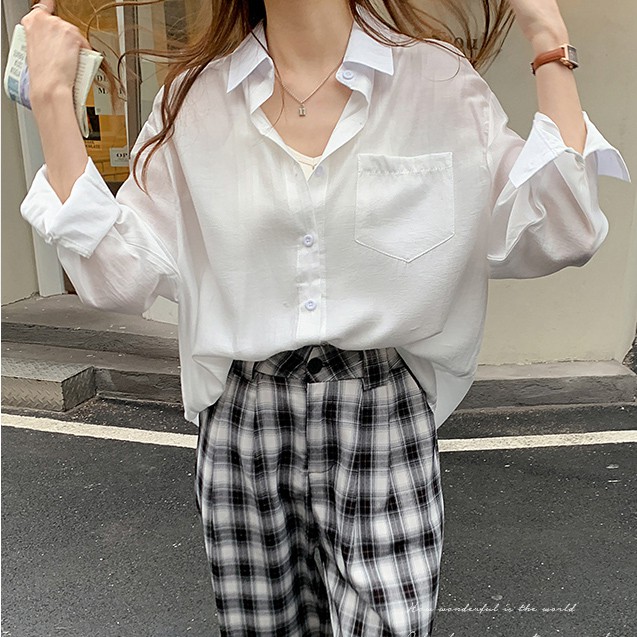Áo sơ mi đũi nữ dài tay, áo sơ mi trắng nữ Form rộng 𝐒𝐓𝐘𝐋𝐄 𝐔𝐋𝐙𝐙𝐀𝐍𝐆 - Chất đũi xước cực Mềm - Min - Mát | SchoolF | BigBuy360 - bigbuy360.vn