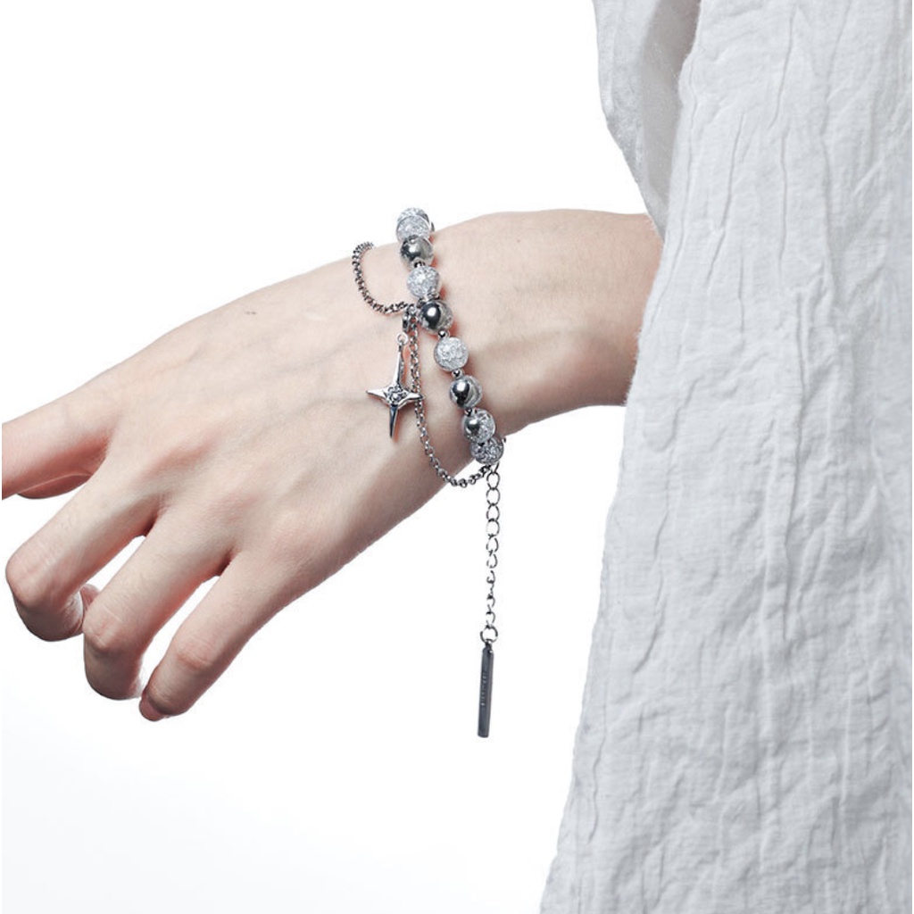 Vòng tay nam nữ Unisex hạt chuỗi thánh giá mạ bạc phong cách Hàn Quốc cá tính độc lạ Boho Jeane