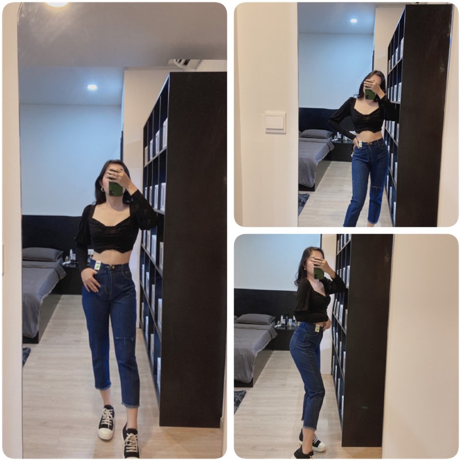 💖  Quần Jean Nữ Baggy rách  gối 💖 tua lai xanh đậm 💖 | BigBuy360 - bigbuy360.vn