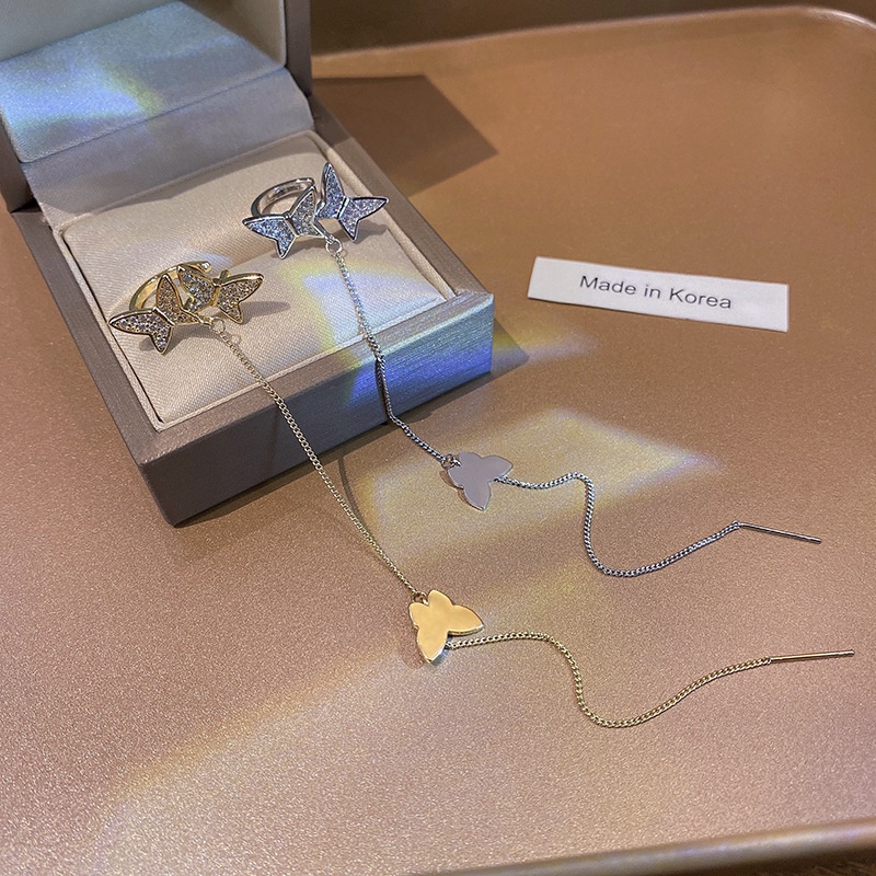 Ins Khuyên Tai Kẹp Vành Tai Hình Bướm Khảm Đá zircon Chất Lượng Cao Cho Nữ