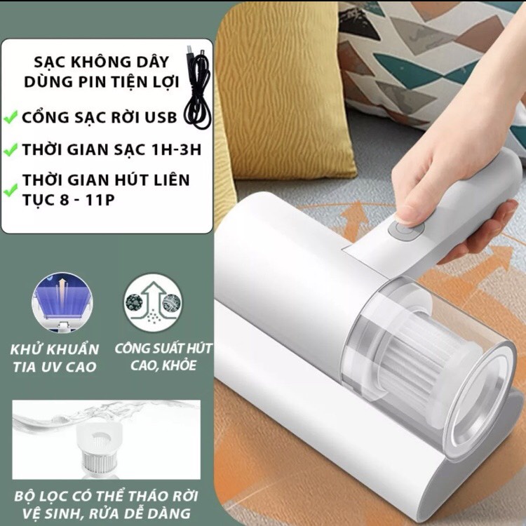 Máy Hút Bụi Giường Nệm, Thảm, Sofa Diệt Khuẩn 99% Bằng UV Máy Hút Bụi Mini Cầm Tay Không Dây Hàng Nội Địa
