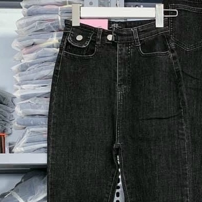 Quần jean nữ lưng cao màu đen xám túi kiểu, quần dài ôm dáng nữ nữ chất vải denim co dãn cắt gấu T-FASHION M508