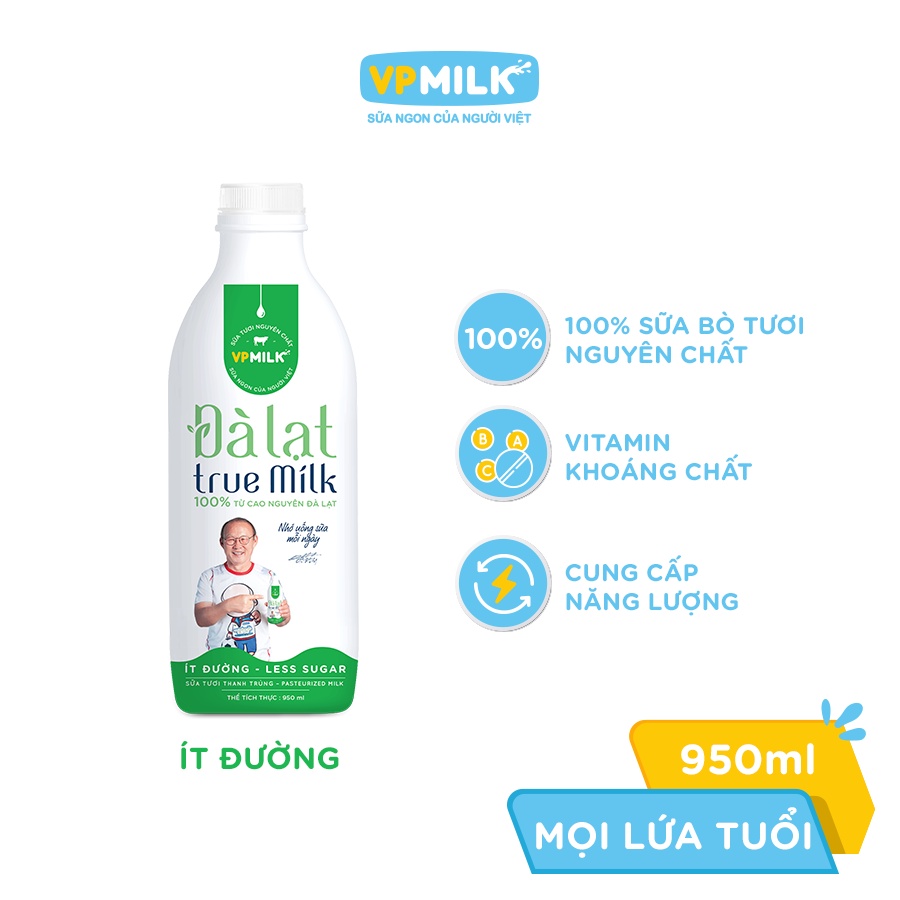 Sữa Tươi Thanh Trùng Đà Lạt True Milk không đường/ít đường