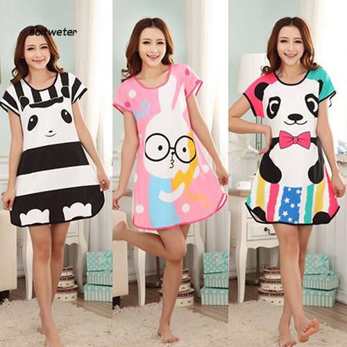 Đầm ngủ ngắn tay họa tiết gấu trúc đáng yêu cho nữ