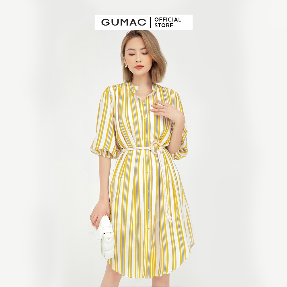[Mã MABR07062 giảm 8% tối đa 50K đơn từ 249K] Đầm sơ mi nữ phối phụ kiện GUMAC dáng suông năng động, vintage DB594 | BigBuy360 - bigbuy360.vn