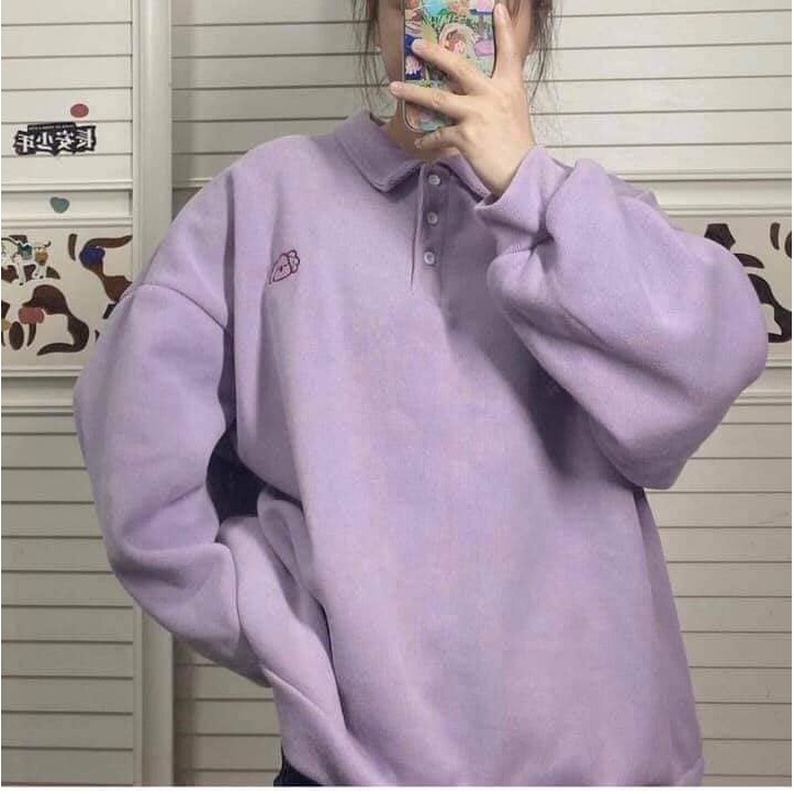 ÁO POLO NỈ LÓT BÔNG IN GẤU KOALA MÀU TÍM ULZZANG FORM RỘNG | BigBuy360 - bigbuy360.vn