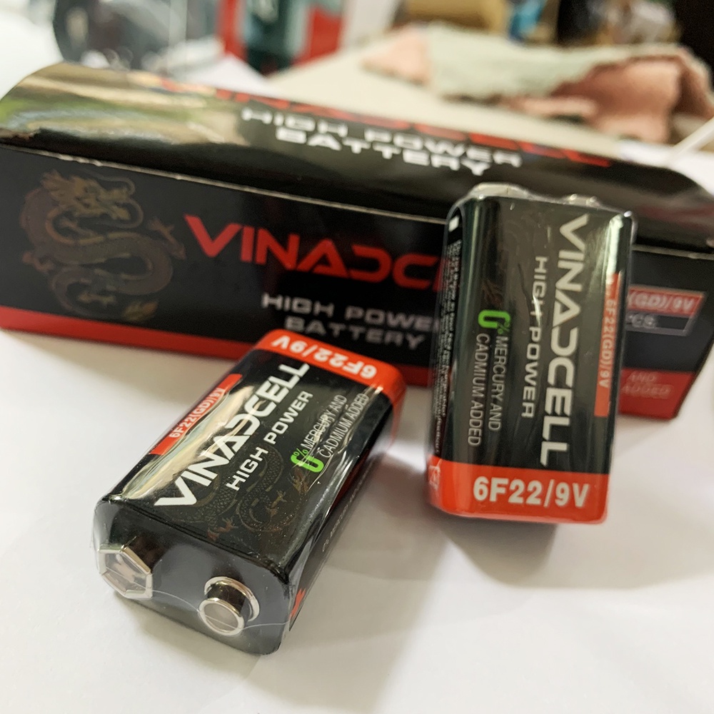 Hộp 10 viên Pin 9V Vinaxell Cacbon Chính Hãng - Pin than vuông cho micro không dây