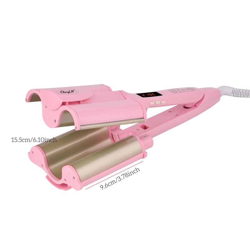 Máy uốn tóc CKEYIN HS035 bằng gốm tourmaline thiết kế 3 ống 32mm chuyên dụng