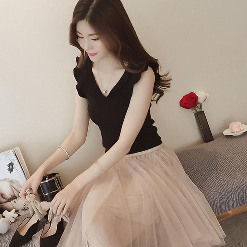 Áo cổ V phối bèo kiểu dáng thời trang cho nữ