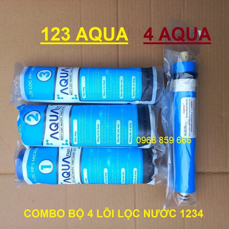 Combo bộ Lõi Lọc nước 1234 AQUA - Màng Lọc Ro Lõi lọc nước số 4 (bộ lõi lọc 1234 AQUA)