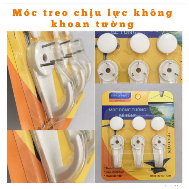 (3c/1 vỉ) Vỉ móc treo tường bê tông ,tường gạch siêu chắc [chịu tải từ 3-5kg]