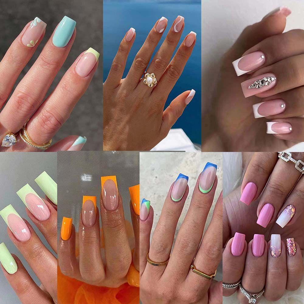 Bộ 24 Móng Tay Giả Che Phủ Toàn Diện Đầu Vuông Có Thể Tháo Rời